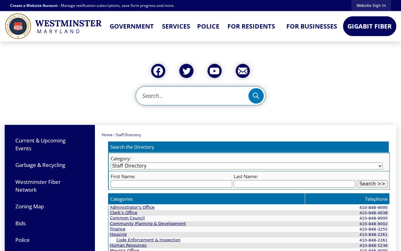 Westminster people directories city staff search
